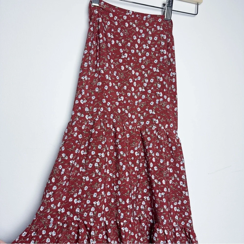 Boho Floral Maxi Dress Maroon Floral Dress - Picture 3 of 4